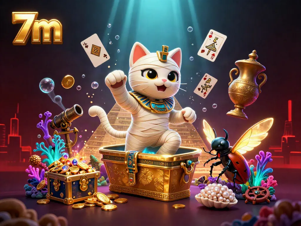 Engage with 7m as the Egyptian mummy cat and scarab beetle unveil thrilling casino elements.