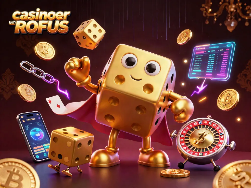 Engage with casinoer uden ROFUS by viewing a vibrant, dynamic 3D casino-themed illustration.