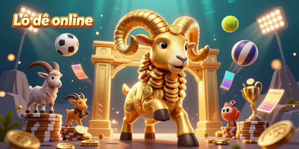 Experience winning with Lô đề online through vibrant, dynamic casino visuals featuring a golden ram.