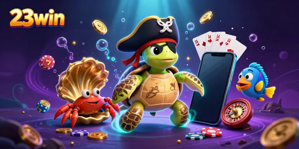 Spin and win at 23win with vibrant slot reels and treasure-themed underwater adventure.