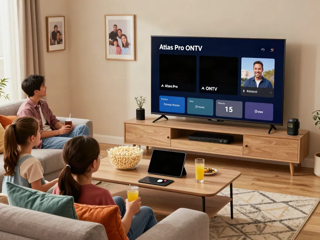 Expérience familiale avec Atlas Pro ONTV lors d'une soirée cinéma à la maison.