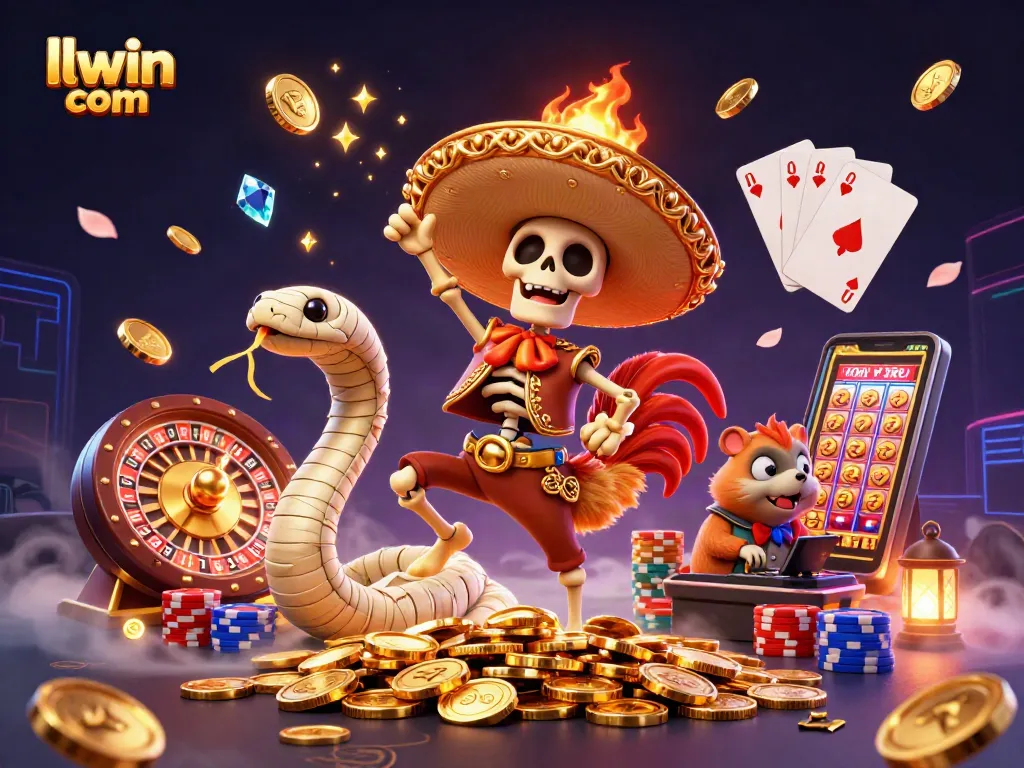 Experience winning strategies at llwin com with vibrant casino-themed characters celebrating amidst golden coins.