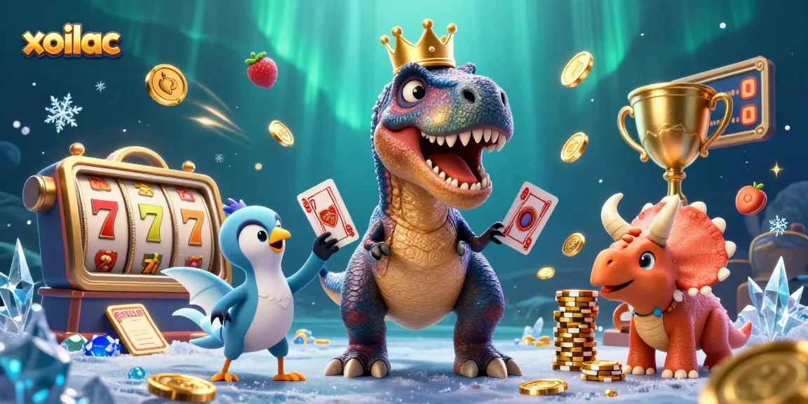 Join the fun at xoilac with playful dinosaurs in a vibrant casino atmosphere.