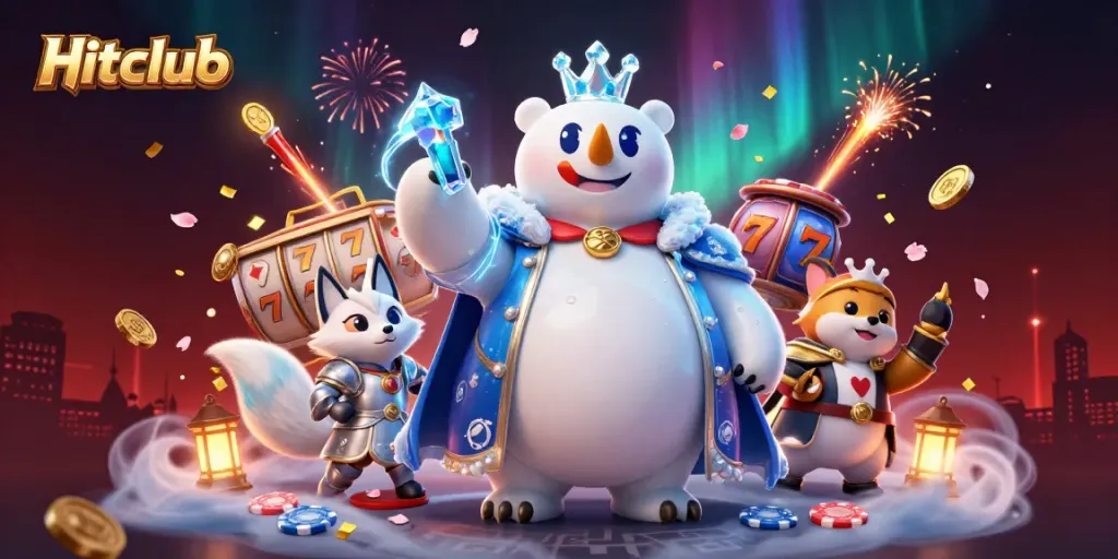 Hitclub showcases a dynamic 3D illustration with engaging casino elements and memorable characters.