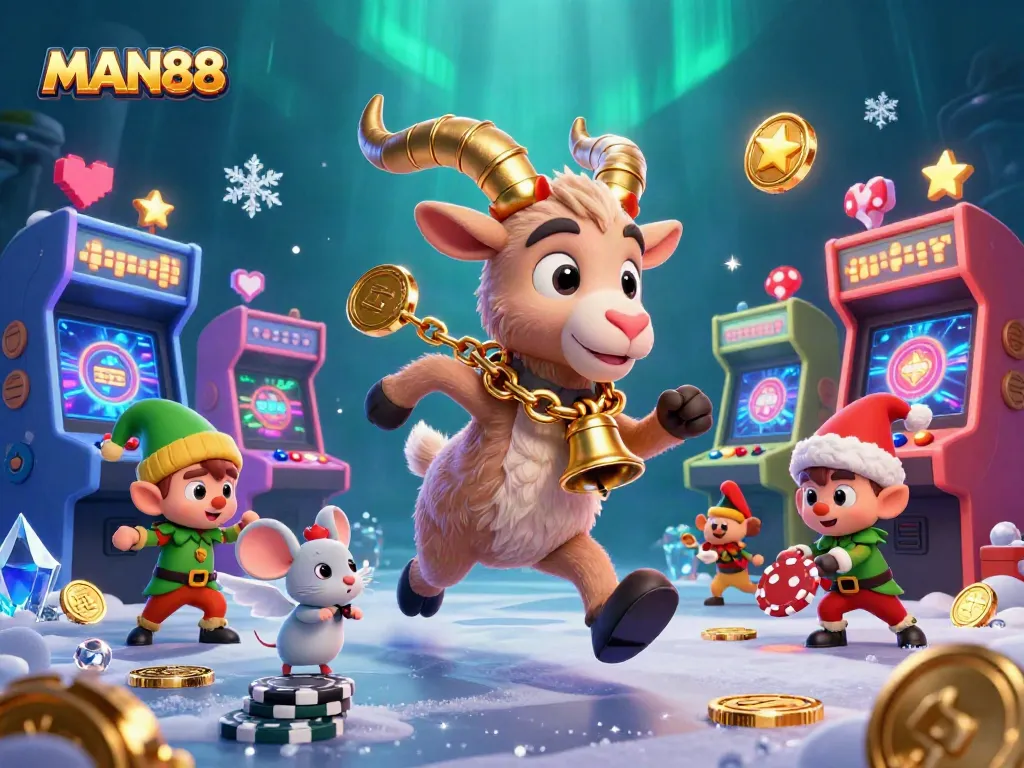 Experience energetic gaming moments at MAN88's vibrant casino scene filled with playful characters and colorful elements.