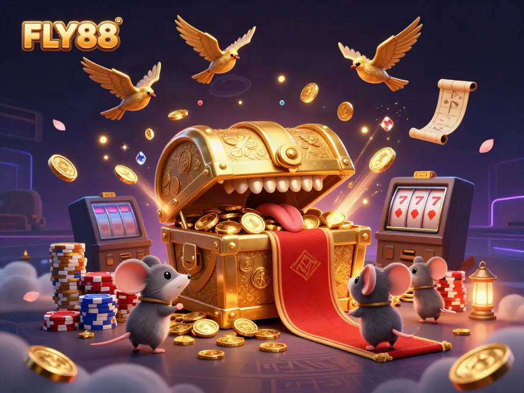 Spin and win with FLY88's thrilling gaming scene featuring vibrant casino elements and immersive visuals.
