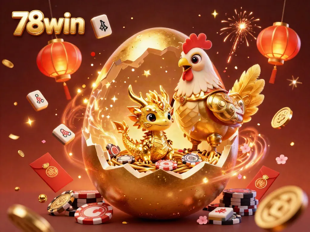 Engage in thrilling gaming at 78win with vibrant gold-themed illustrative art, showcasing exciting casino elements.