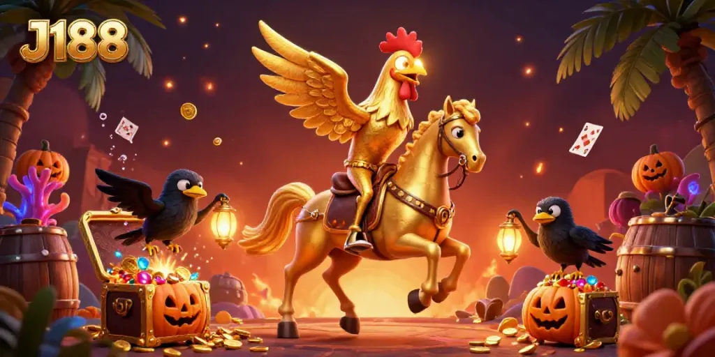 Experience the thrilling atmosphere of J188's casino, with dynamic scenes of gaming fun and vibrant characters.