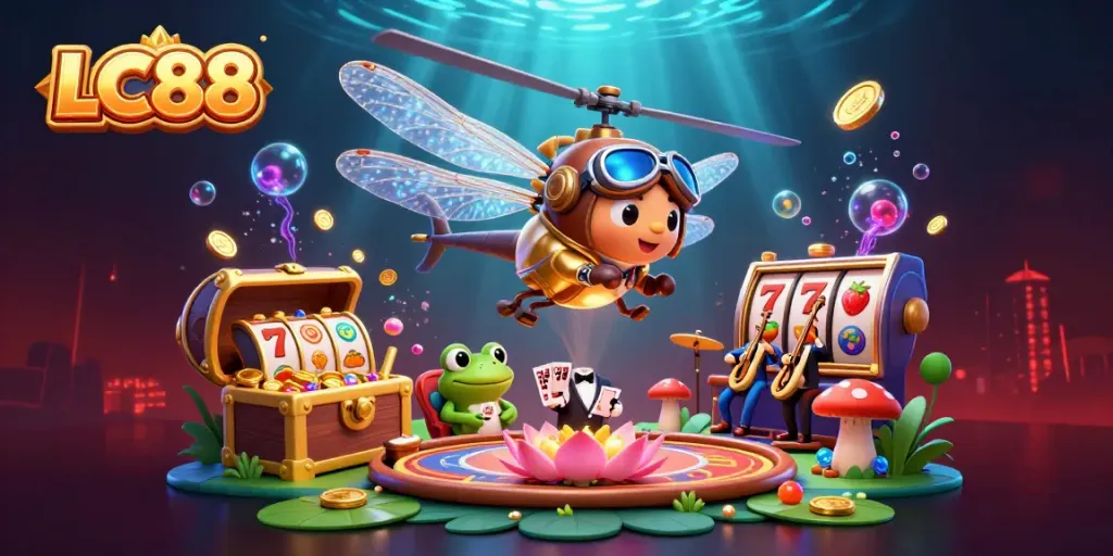 Experience thrilling gaming action at LC88's vibrant underwater casino with dazzling characters.