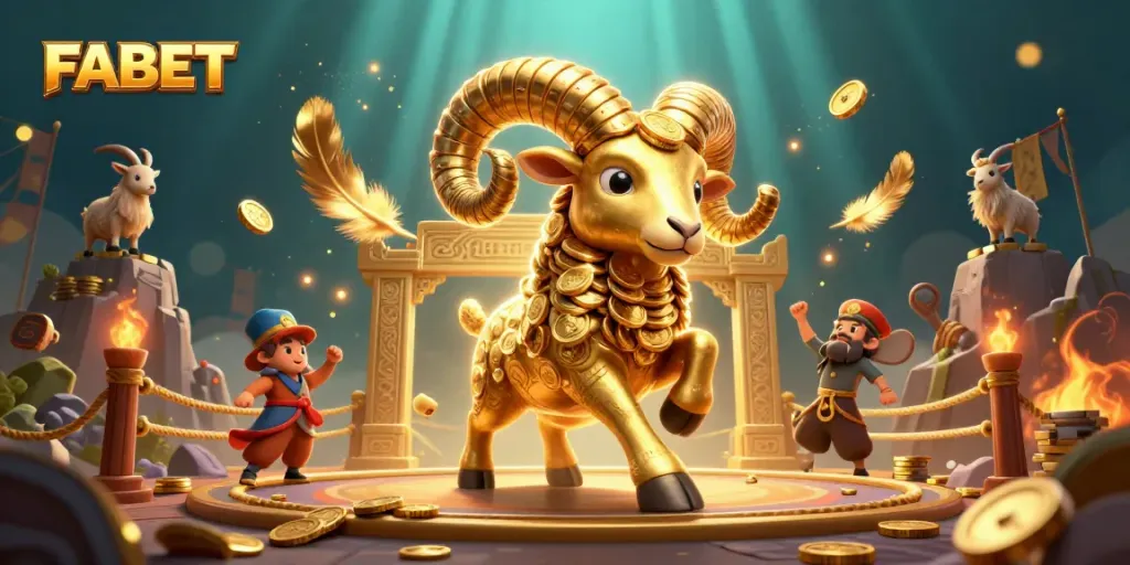 Experience exciting gameplay with FABET as a golden ram charges through an enchanting casino setting.