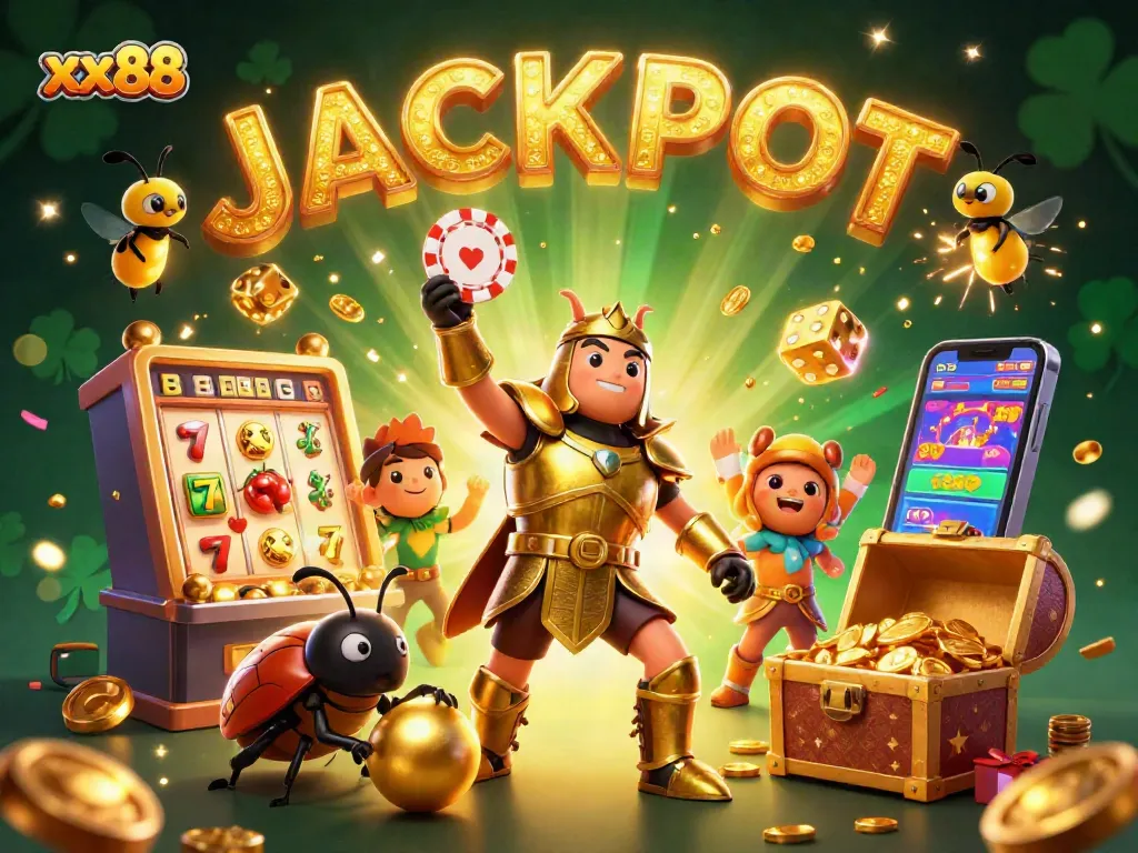 Experience the thrill of winning at xx88 with a vibrant casino adventure featuring playful beetles and jackpots.