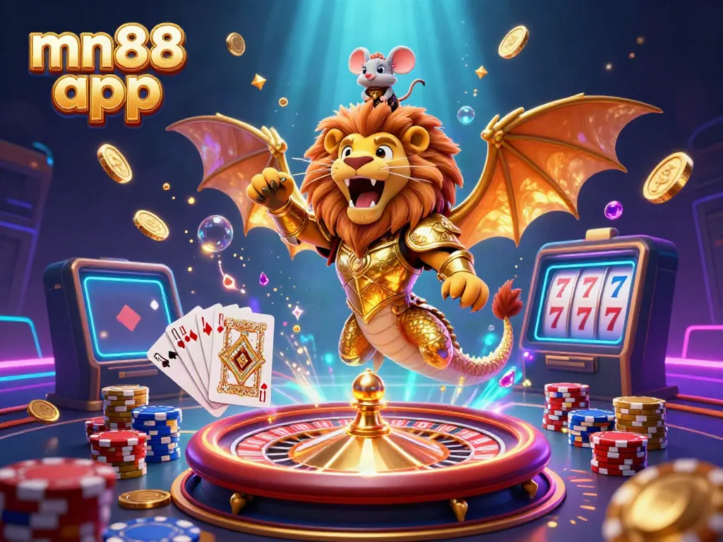 Experience the excitement of mn88 app with a 3D chimera and vibrant casino elements.