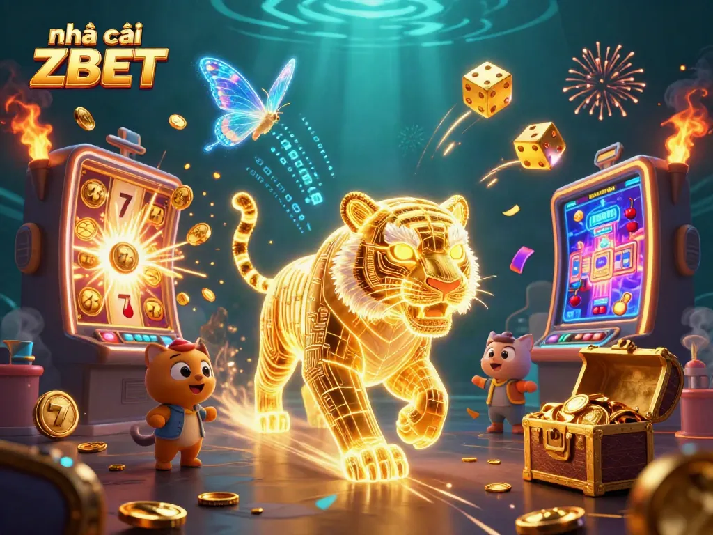 Experience the thrill of nhà cái ZBET with a vibrant 3D digital casino showcasing a golden tiger and exciting games.