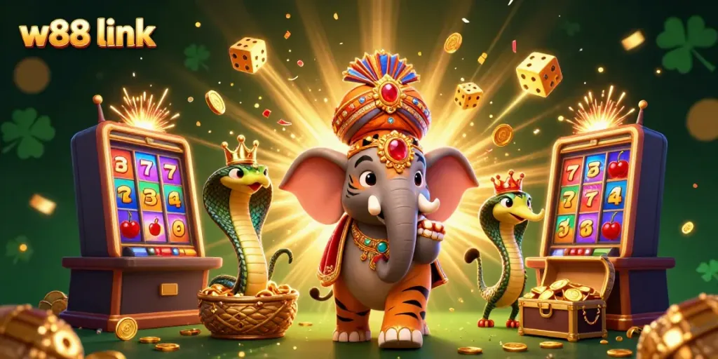 Engage with the w88 link and experience thrilling slot games in a luxurious 3D casino scene.